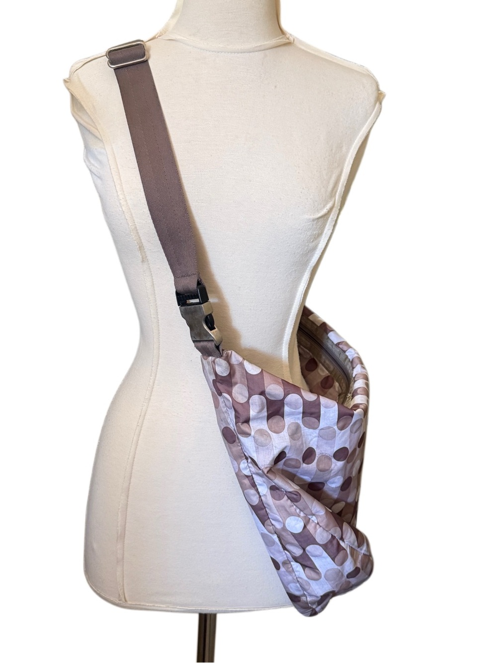 Vtg LeSportsSac Polka Dot hobo crossbody shoulder Sling Pouch large